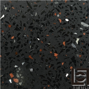 Black Zircon Quartz Stone Slabs, Solid Surface Engineered Stone