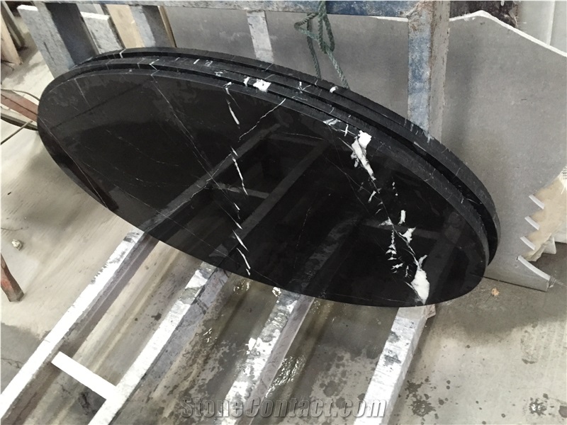 Ellipse Marble Top,Black Marquina Marble Table Top