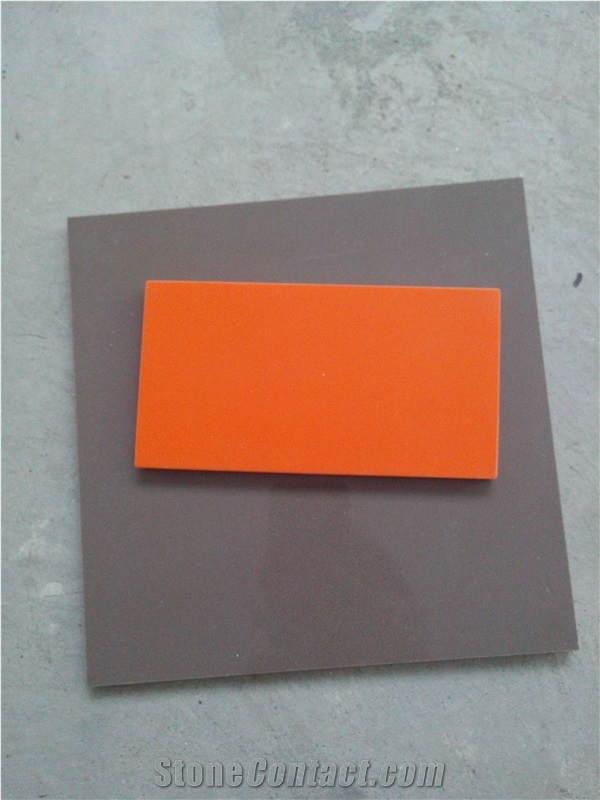 Pure Orange Quartz Stone Slabs, Solid Surface Engineered Stone