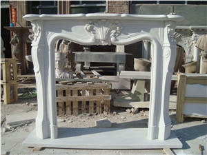 Pure White Marble Curved Carving Stone Fireplace Mantel