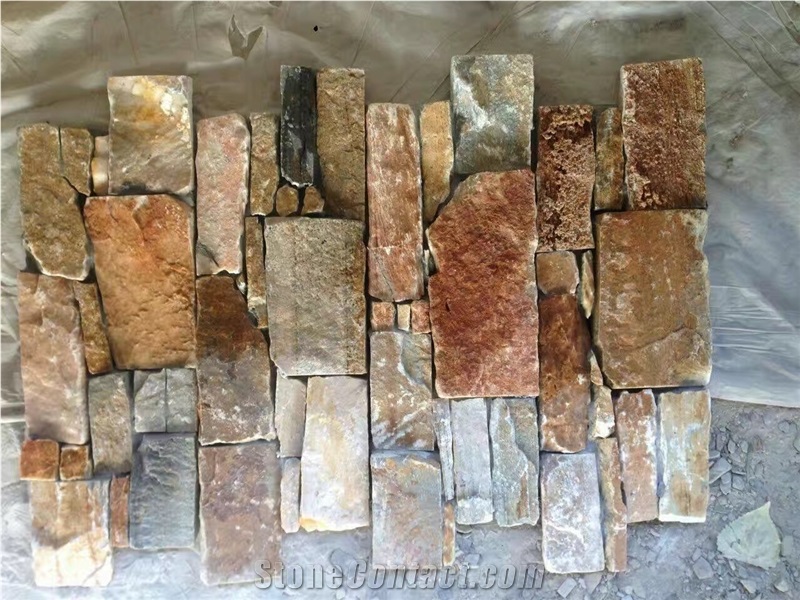 Rusty Color Ledge Stone Veneer, Yellow Slate Cultured Stone
