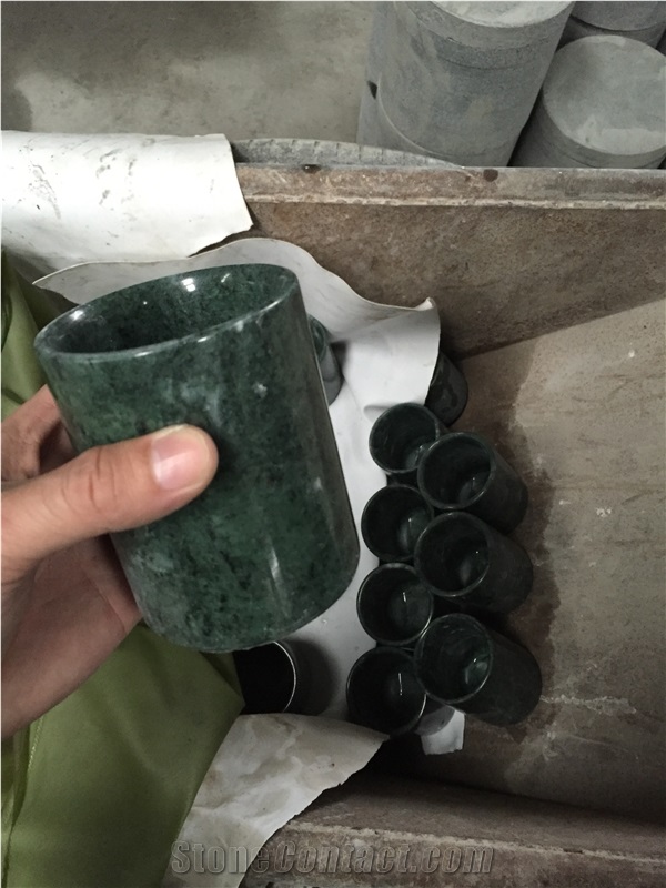 Verde Alpi Marble Cup, Toothbrush Stone Cup, Green Marble Candle Jars