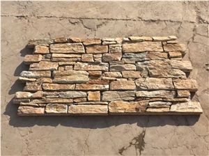 Yellow and Brown Split Face Culture Stone,Stacked Stone Veneer,Black Gold Quartzite