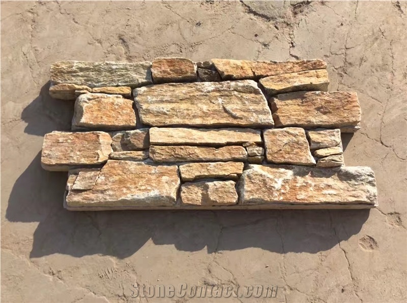 Yellow and Brown Split Face Culture Stone,Stacked Stone Veneer,Black Gold Quartzite