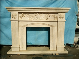 Yellow Cream Beige Marble Fireplace Mantel