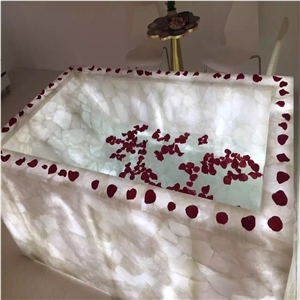 Translucent Luxury White Semiprecious Stone for Washing Bathtub Surround