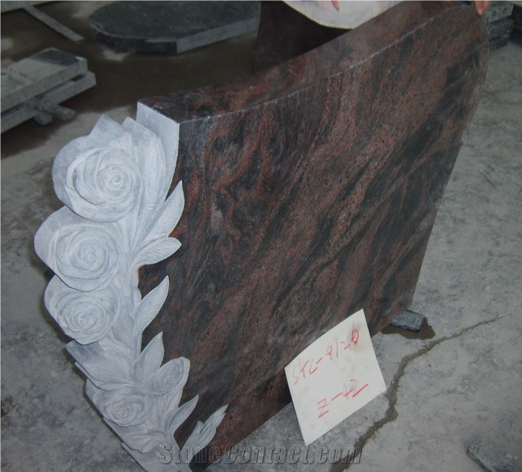 Aurora Red Polished Carving Granite Western Style Monuments ,Flower Tombstones ,Engraved Headstones made in China 