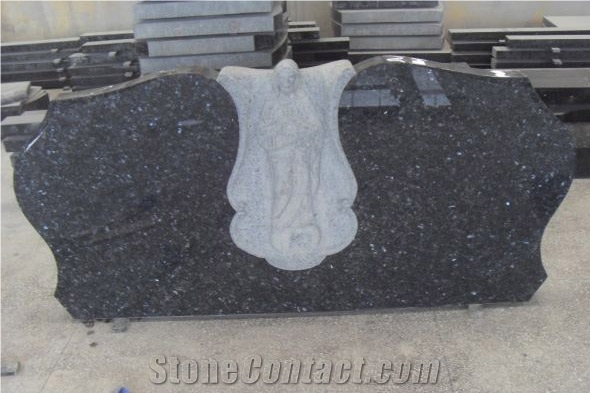 Best Selling Polished and Carved Blue Pearl Granite Stone Monument, European and Western Style Tombstone, Angel Gravestone, Headstone