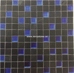 Blue Glass Mix Black Stone for Wall Mosaics Glass