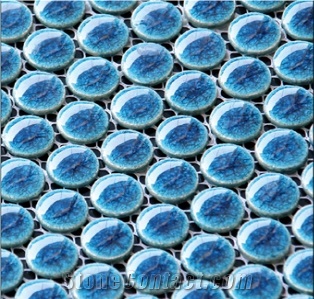 Blue Round Glass Wall and Floor Mosaic Tiles Pattern for Swimming Pool in Usa ,Canada ,Europe for Luxury Hotel or Commercial Decor