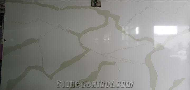 Calacatta Gold Polished Quartz Stone Big Slabs & Tiles ,Close to Natural Marble ,Engineered Stone for Countertops ,Vanity and Table Tops , Solid Surface ,Popular in Usa