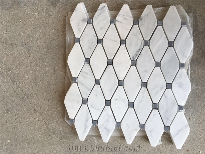 Carrara White / Italy Grey Marble Mosaic Wall Tile Floor Tile Rhombus Mosaic Floor Tile Natural Stone Interior Decor Material