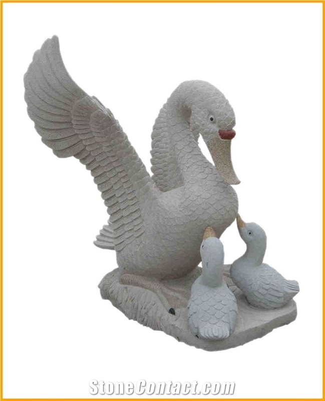 China Natural Light Grey Granite Stone Animal Sculptures -White Swan Western Art Garden Decoration , Handcarved and Landscape Statues
