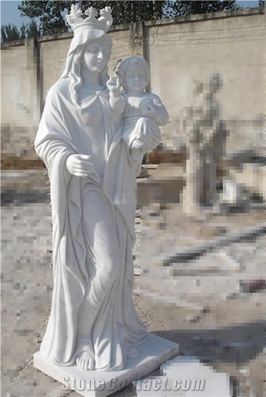 China Natural Marble Pure White  Stone Religion Virgin Mary Sculpture, Hand Carved Garden Statue,Garden Decoration,Wholesaler