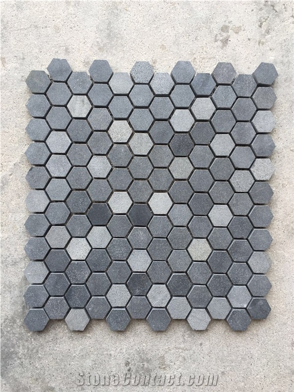 Chinese Factory Directly Stone Products Mixed Mosaic Black Basalt Hexagon Marble Stone for Floor Tiles Interior Decorative Wall for Kitchen Coutertops