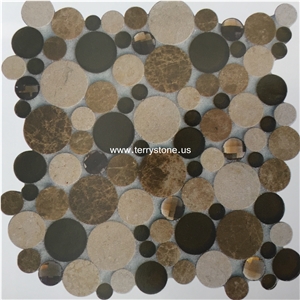Circular Mosaic Glass Mix Black & Brown Marble for Wall Mosaics Glass