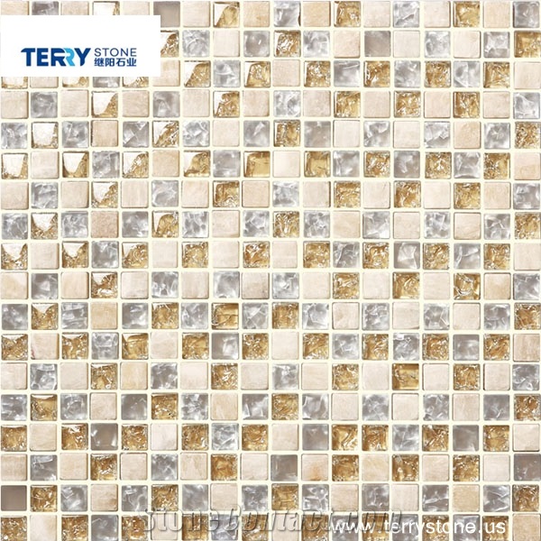 Crystal Glass Mix Beige Stone Mosaic for Interior Decor or Kitchen/Bathroom Decoration from China