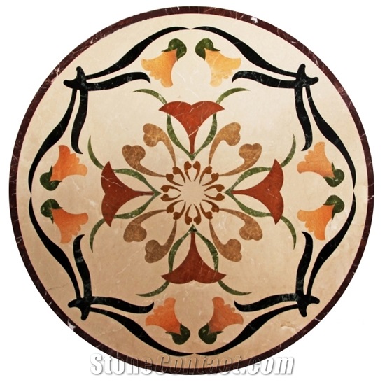 Dark Emperador, Red Alicante, Light Emperador, White Beige Natural Polished Marble Waterjet Round Medallions for Walling and Flooring at Hotel Lobby
