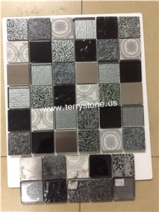Glass Mix Black Marble Mosaic for Wall Cover