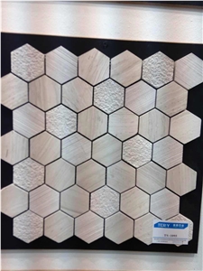 Hexagon Wall Mosaic, Hexagon Wooden Grey Mosaic, Wooden Grey Wall Mosaic, Hexagon Floor Mosaic with Wooden Grey Marble, Wooden Grey Hexagon Series,Terry Stone