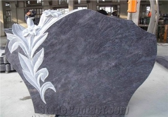 Highly Polished and Carved Flower Bahama Granite Natural Stone Tombstone ,European and Western Style Monument ,New Design Engraved Headstone , Gravestone