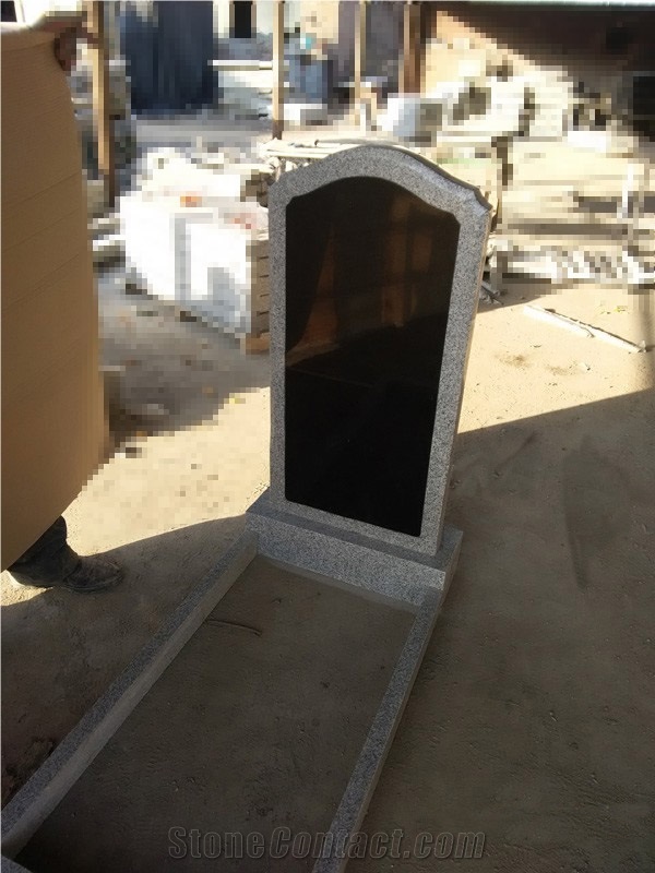 Highly Polished China Shanxi Black and Light Sesame Grey Western and European Style Monument ,Popular Absolute Black Headstone with Kerbstone ,Gravestone