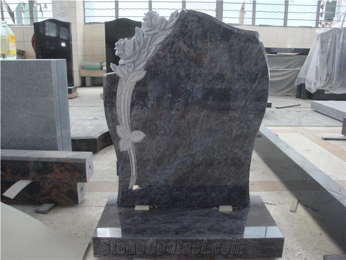 India Material Bahama Blue New Design and Western Style Monument ,European Style Tombstone ,High Polished and Carved Gravestone , Headstone