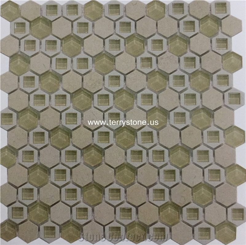 Light Green Glass Mix Beige Stone for Wall Mosaics Glass