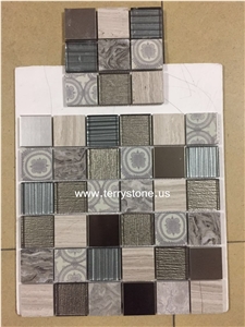 Mosaic Glass Mix Wooden Marble for Wall Mosaics Glass
