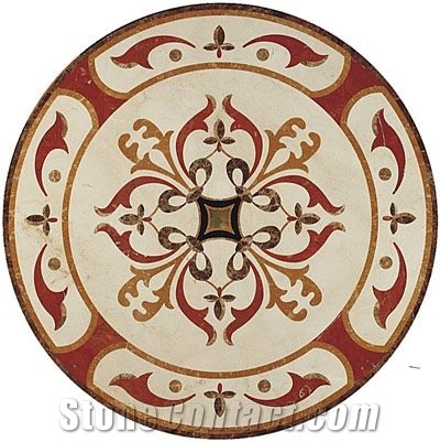 Natural Marble Stone Round Madallions- Rosso Alicante and Light Emperador and Beige Marble for Hotel Lobby Flooring ,Mosaic Patterns