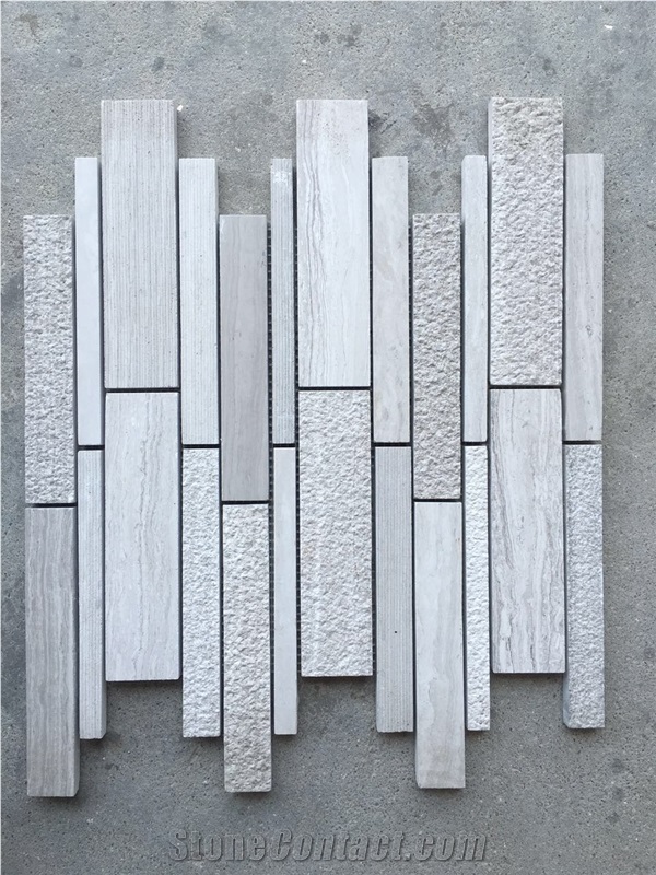 Natural Stone White Wooden Grain, China Wood Marble Polished Rectangle Mosaic Tile Slate for Interior Decoration Mixed Marble Stone Walling or Flooring