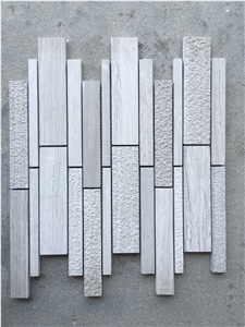 Natural Stone White Wooden Grain, China Wood Marble Polished Rectangle Mosaic Tile Slate for Interior Decoration Mixed Marble Stone Walling or Flooring