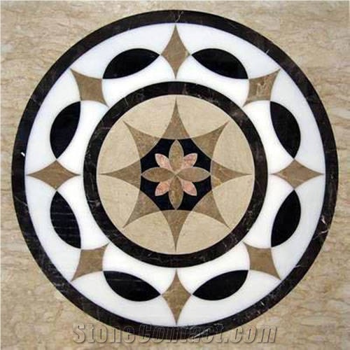 Polished Natural Marble -Nero Marquina ,Beige Marble , Light Emperador and White Marble Waterjet Medallions