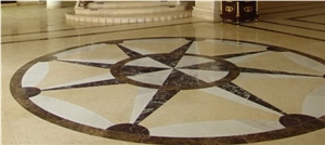 Polished Natural Marble Stone -Dark Emperador, Beige Marble and Black Portoro Round Waterjet Medallions ,Mosaic Patterns for Wall or Flooring at Hotel Lobby