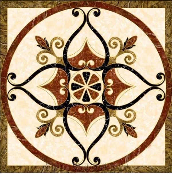 Polished Natural Marble Stone -Rosa Alicante, Red Marble & Nero Marquina, Light Beige Waterjet Mosaic Medallions for Wall and Carpet Flooring