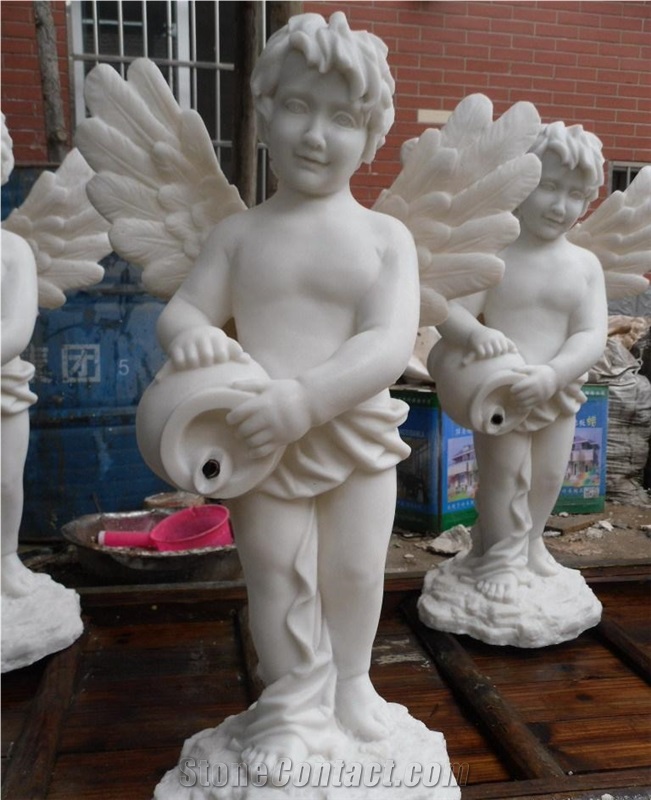 Popular Natural China Marble Stone -White Marble Stone Religion Boy Angel Sculpture, Hand Carved Garden Statue,Garden Decoration,Wholesale
