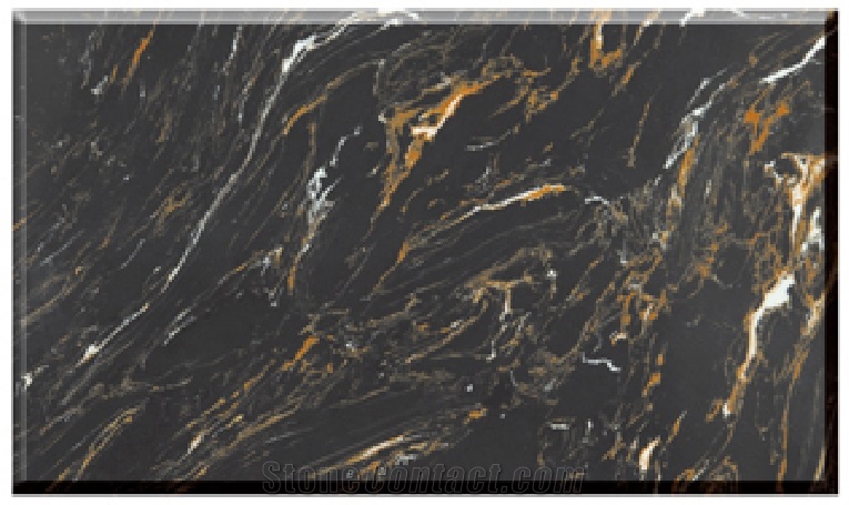 Portoro ,Golden Black Polished Artificial Marble Big Slabs & Tiles , Cut-To-Size for Walling , Flooring , Paving , Engineered Stone ,Synthetic Material