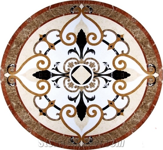 Pure White, Red Alicante, Light Emperador, Nero Marquina Polished Natural Marble Stone Round Waterjet Medallions Mosaic Patterns