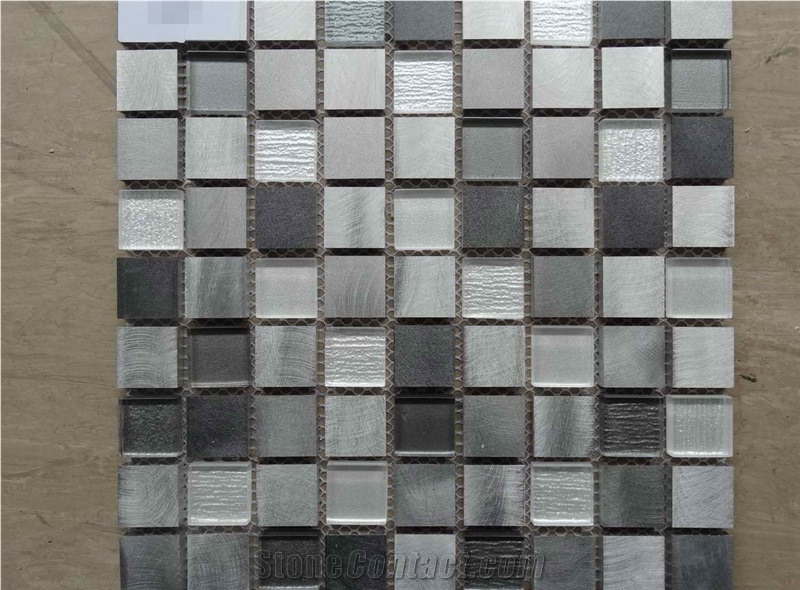 Silver Stainless Steel and Pure Glass Wall Mosaic for Europe and Usa Canada Market , New Material for Hotel and Home Bathroom Decor ,Stone Mosaics Tile