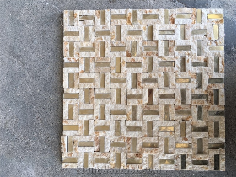 Sunny Beige Mixed Metal Marble Mosaic Tiles Maze Shaped Flooring / Walling Decorative Mosaic Pattern Architecture Project