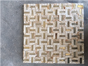 Sunny Beige Mixed Metal Marble Mosaic Tiles Maze Shaped Flooring / Walling Decorative Mosaic Pattern Architecture Project
