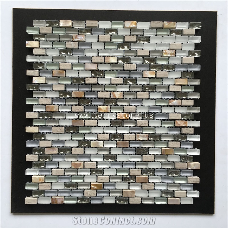 Super White/ Cold Spraying/Plating/Wooden White/Colorful Conch Glass Mix Marble Sone Mosaic Made in China