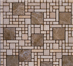 Turkish Natural Marble Stone Light Emperador and Beige Marble Wall and Floor Mosaic Tiles -Owned Factory