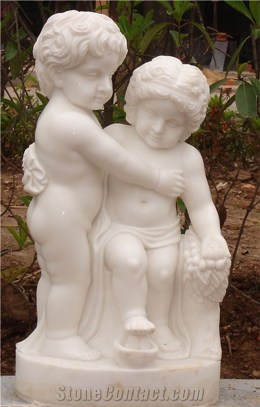 Two Boy Angel art Sculptures -China Natural White Marble Carving Stone Statues -Pure White Garden Decoration Handcraft 