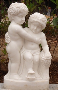 Two Boy Angel art Sculptures -China Natural White Marble Carving Stone Statues -Pure White Garden Decoration Handcraft 