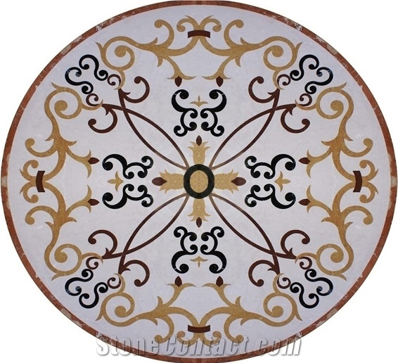 Very Popular Polished Natural Marble Stone Waterjet Medallions -White, Dark Green, Red Alicante Marble Mosaic Pattern Medallions in Uae Hotel Lobby