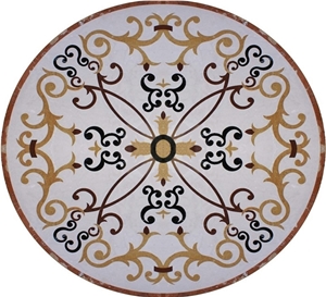 Very Popular Polished Natural Marble Stone Waterjet Medallions -White, Dark Green, Red Alicante Marble Mosaic Pattern Medallions in Uae Hotel Lobby