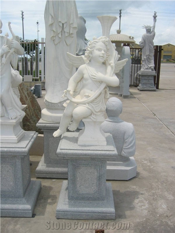 Western Baby Angel Religious Human Statues ,China Natural White Marble Stone Sculptures ,Garden Art Decoration