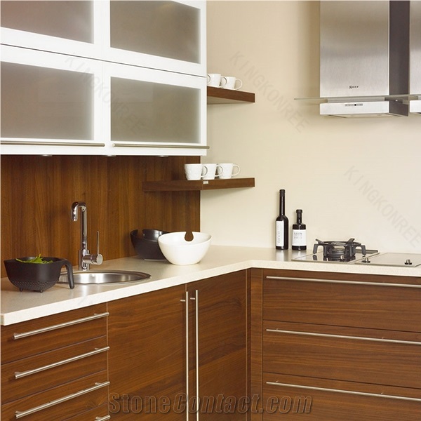 High Gloss White Solid Surface Resin Kitchen Countertops From