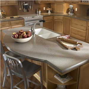 Top Quality Tan Brown Quartz Kitchen Countertop with Sinks